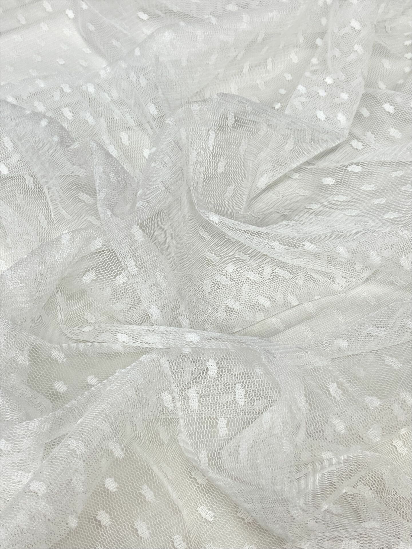 Puantiye Tül 1 Metre Kırık Beyaz Kumaş (col-01)