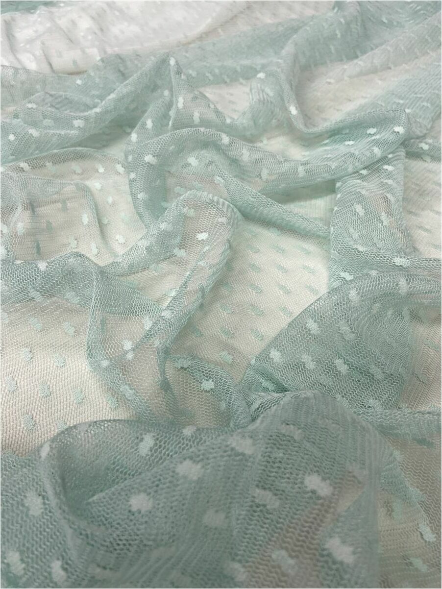 Puantiye Tül 1 Metre Mint Mavi Kumaş (col-09)