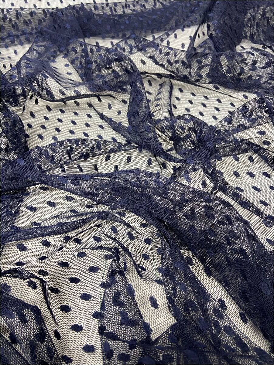 Тюль в горошек, темно-синяя ткань длиной 1 метр (col-29)