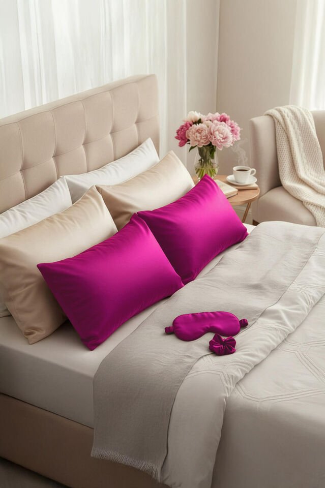 %100 İpek Yastık Kılıfı 50x70 cm - Fuşya