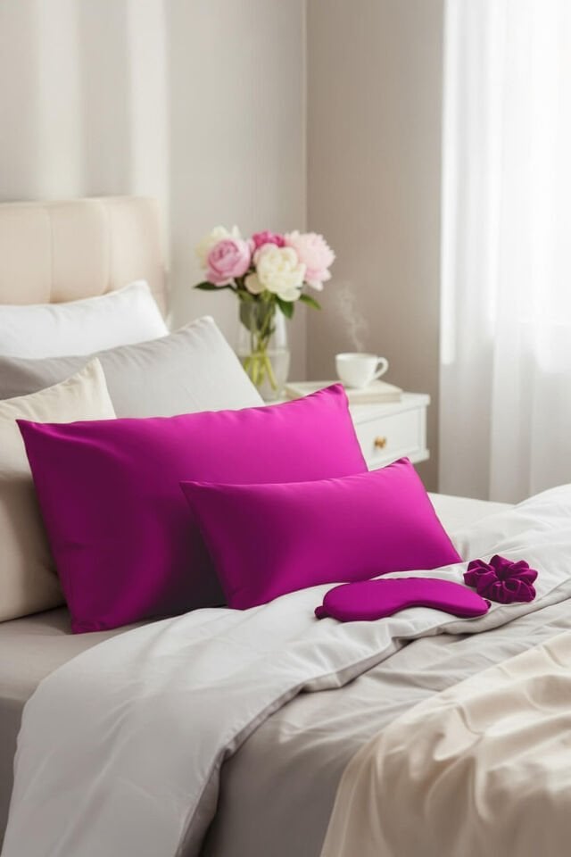 %100 İpek Yastık 50x70 cm - Fuşya