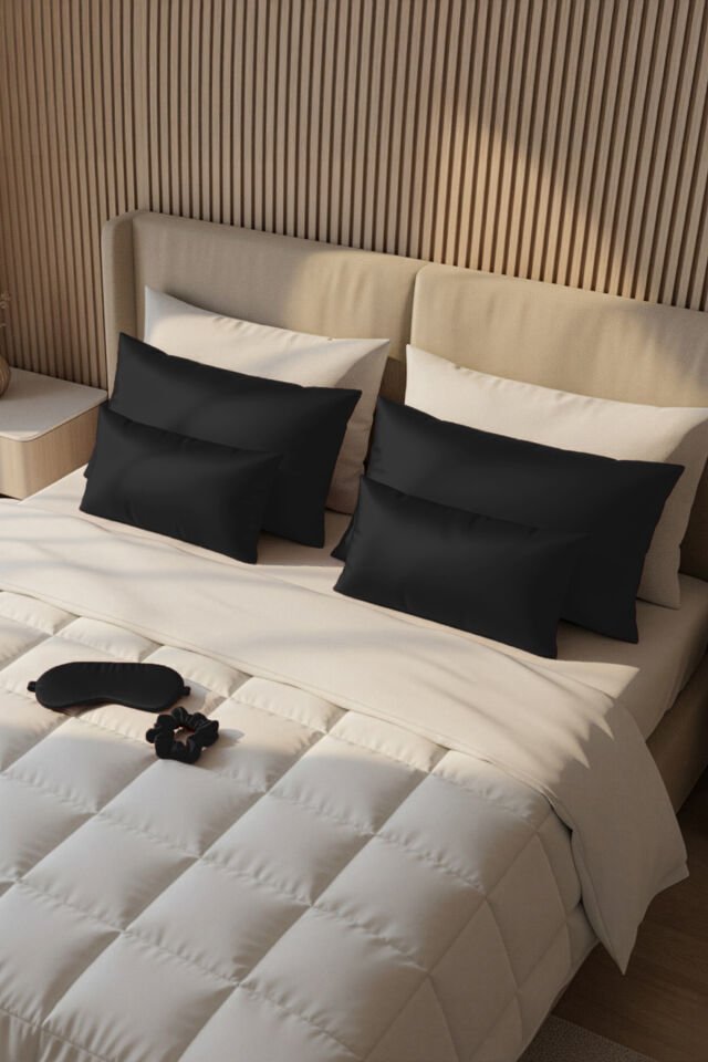 %100 İpek Yastık Kılıfı 50x70 cm - SİYAH