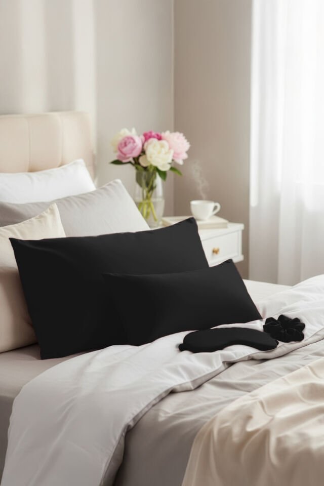 %100 İpek Yastık Kılıfı 50x70 cm - SİYAH