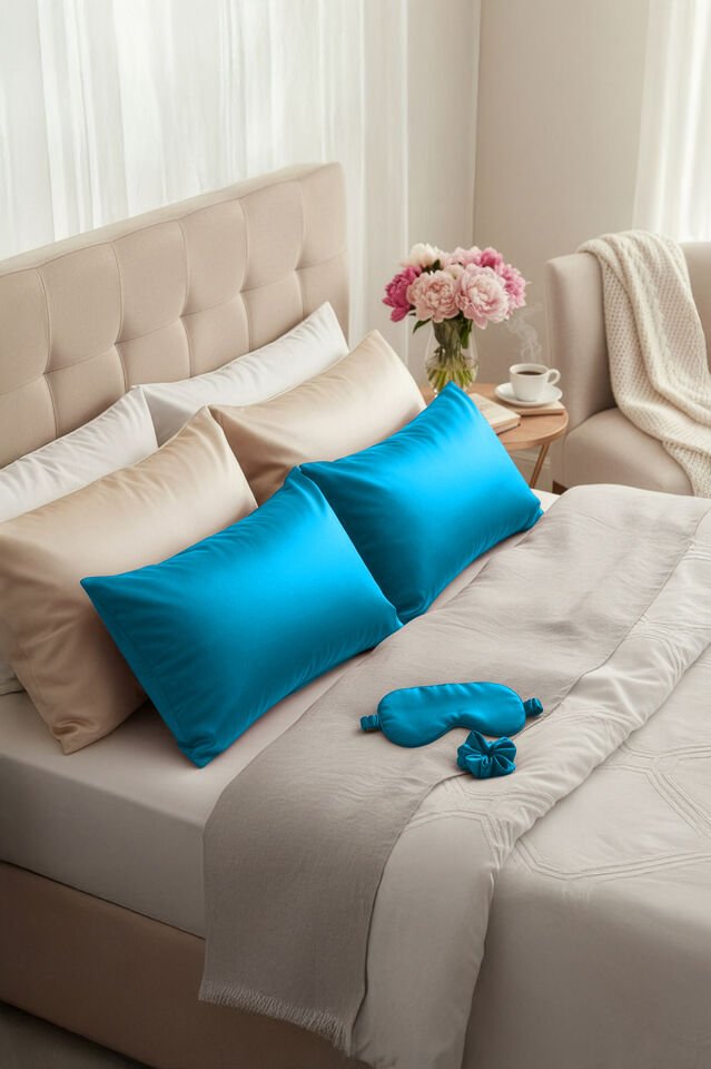 %100 İpek Yastık Kılıfı 50x70 cm - TURKUAZ