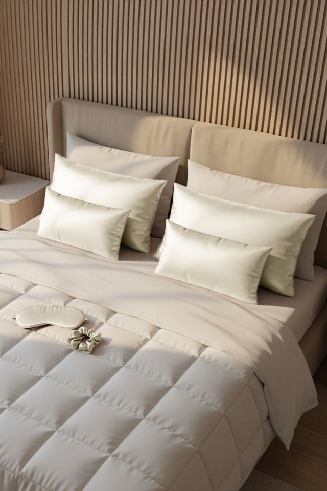 %100 İpek Yastık Kılıfı 50x70 cm - BEJ TAŞ