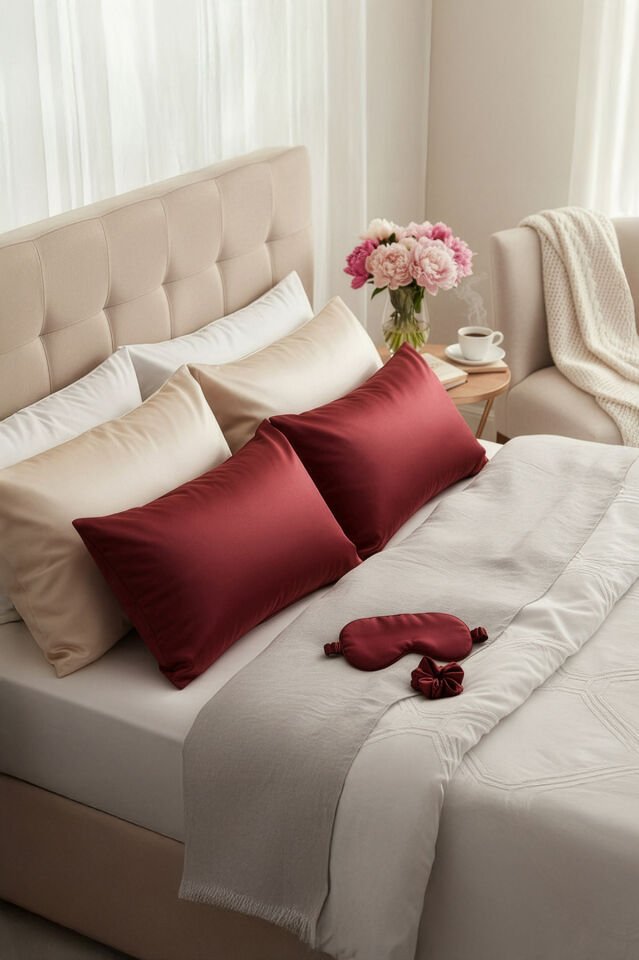 %100 İpek Yastık Kılıfı 50x70 cm - BORDO