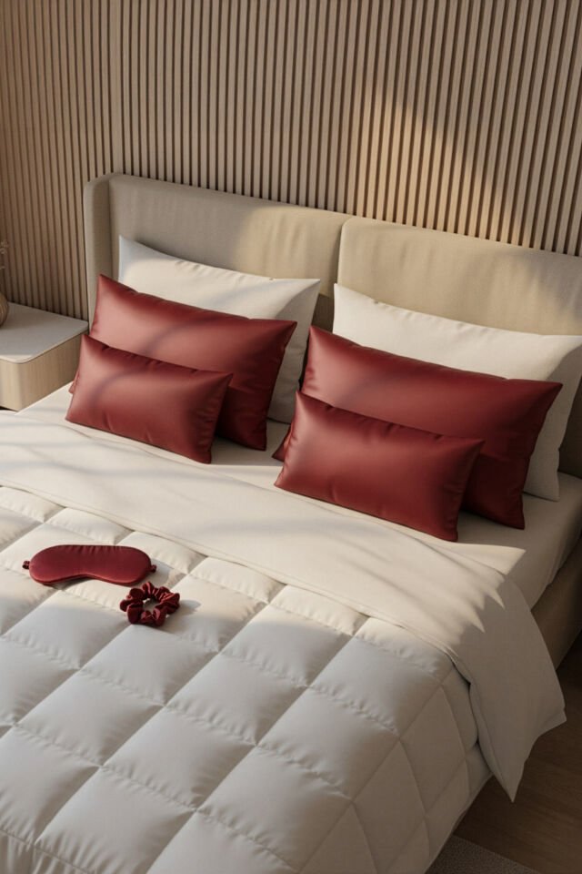 %100 İpek Yastık Kılıfı 50x70 cm - BORDO