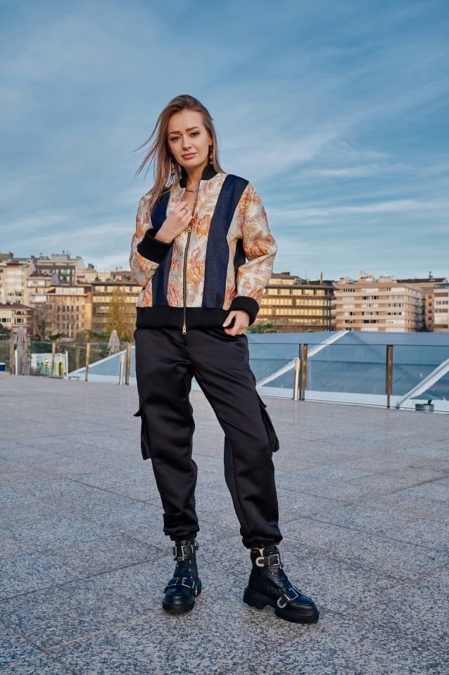 Denim Brocade Bomber Jacket