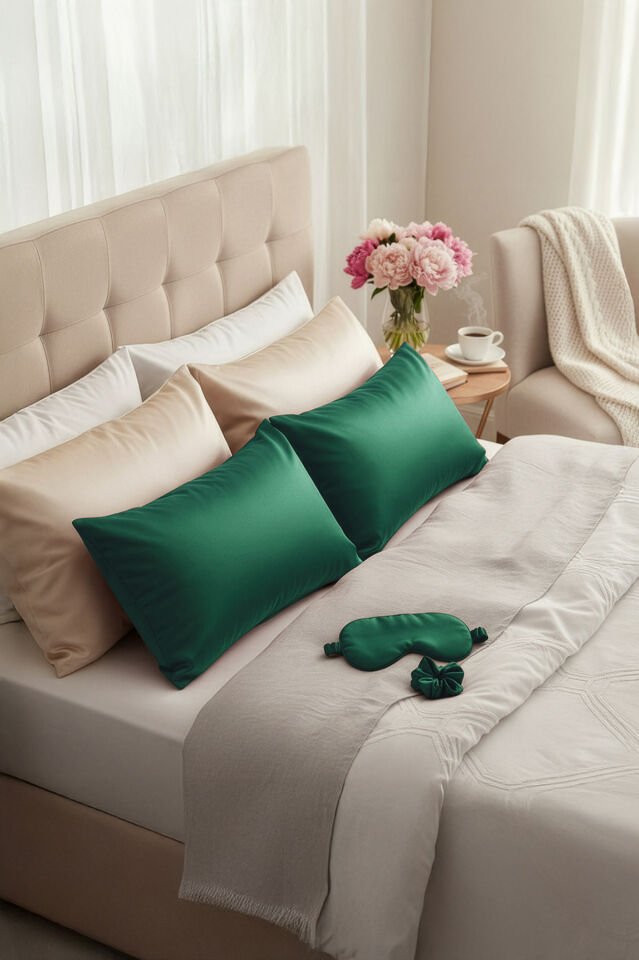 %100 İpek Yastık Kılıfı 50x70 cm - ZÜMRÜT YEŞİLİ