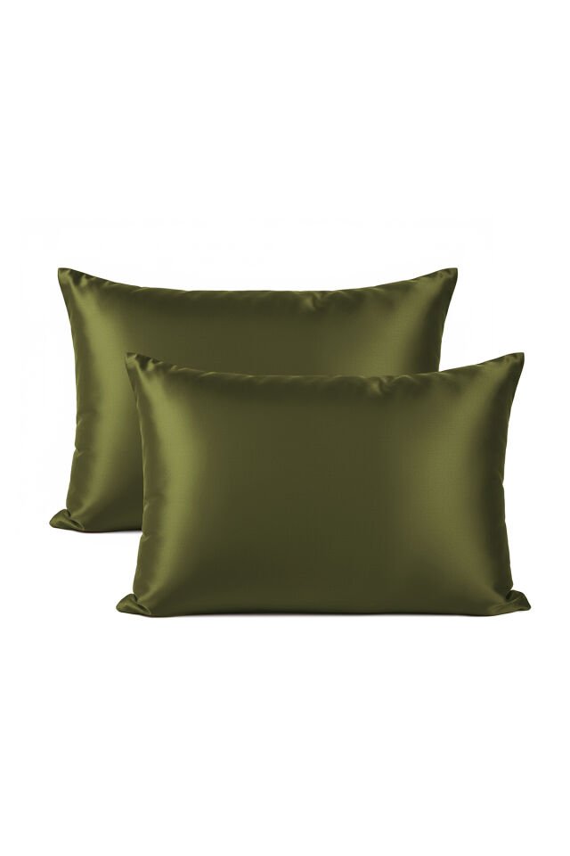 %100 İpek Yastık Kılıfı 50x70 cm - HAKİ YEŞİLİ