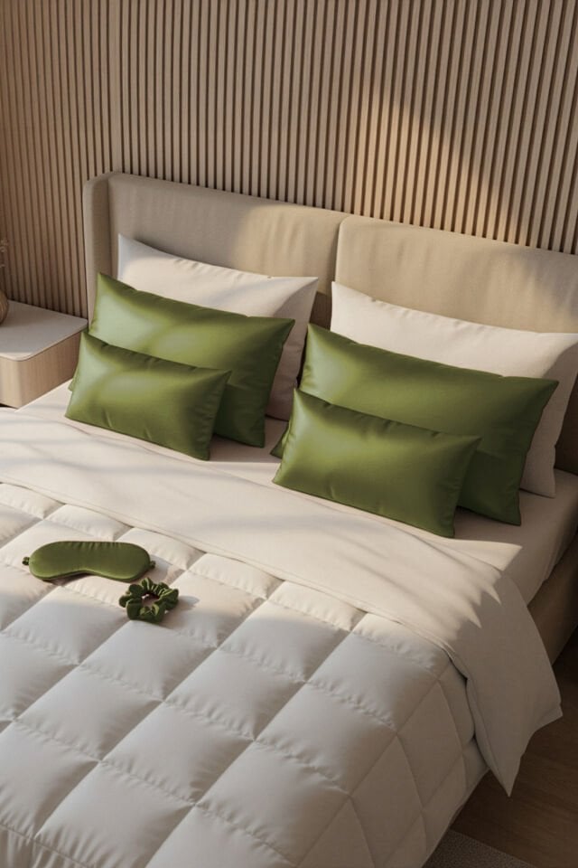 %100 İpek Yastık Kılıfı 50x70 cm - HAKİ YEŞİLİ