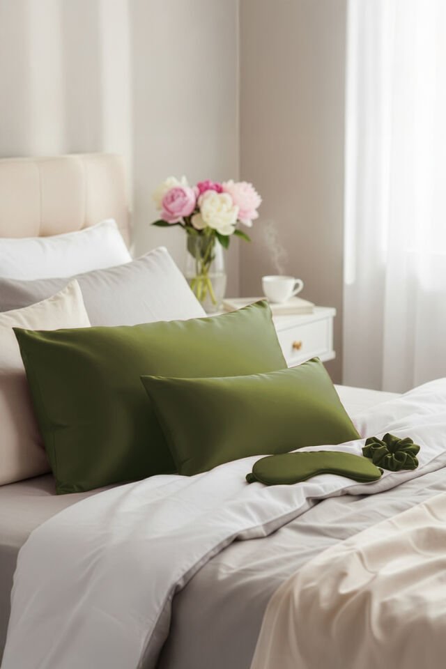 %100 İpek Yastık Kılıfı 50x70 cm - HAKİ YEŞİLİ