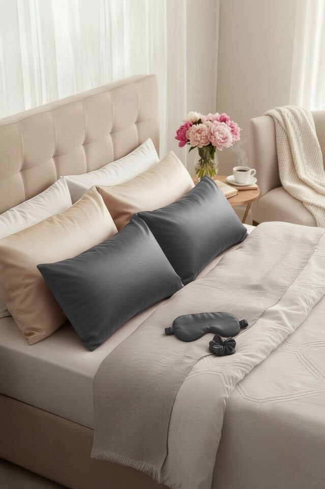 %100 İpek Yastık Kılıfı 50x70 cm - ANTRASİT