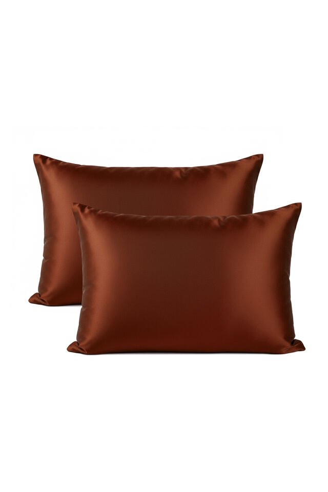 %100 İpek Yastık Kılıfı 50x70 cm - KIZIL KAHVE