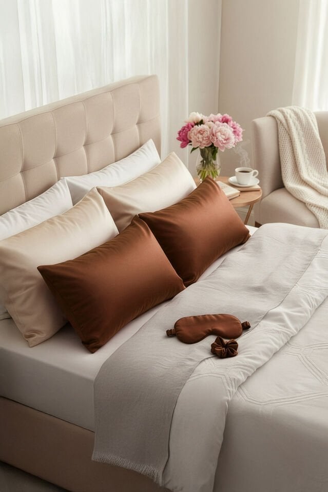 %100 İpek Yastık Kılıfı 50x70 cm - KIZIL KAHVE