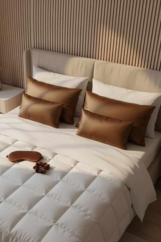 %100 İpek Yastık Kılıfı 50x70 cm - KIZIL KAHVE