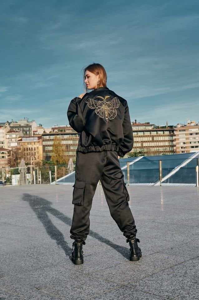 Bomber Gold Embroidered Dolce Jacket Cargo Pants Set L