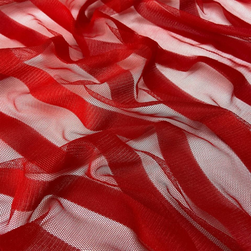 Ткань тюля «зебра», красная, 1 метр (col-10)