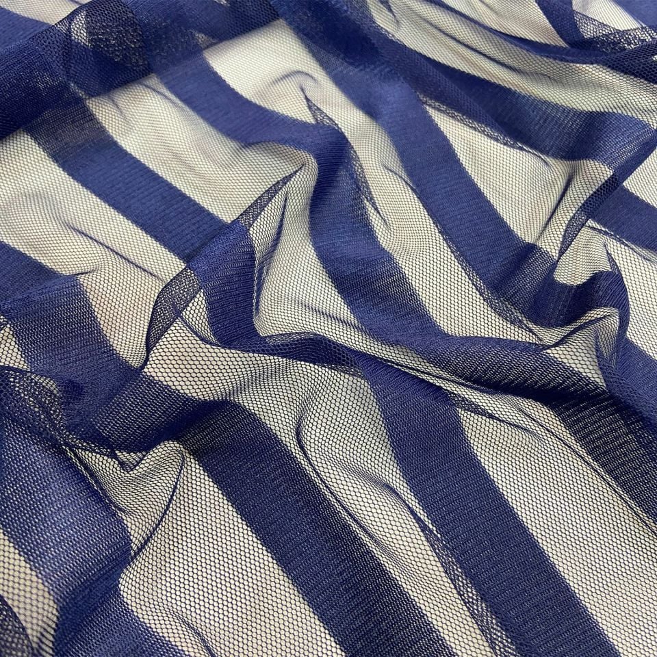 Ткань тюля «зебра» темно-синего цвета длиной 1 метр (col-17)