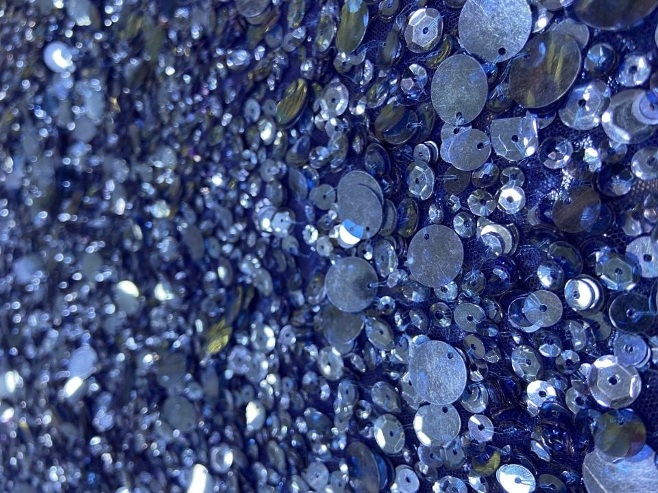 Роскошная синяя ткань Saks с вышивкой ручной работы, 1 метр (col-02)