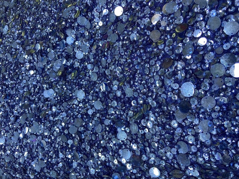 Роскошная синяя ткань Saks с вышивкой ручной работы, 1 метр (col-02)