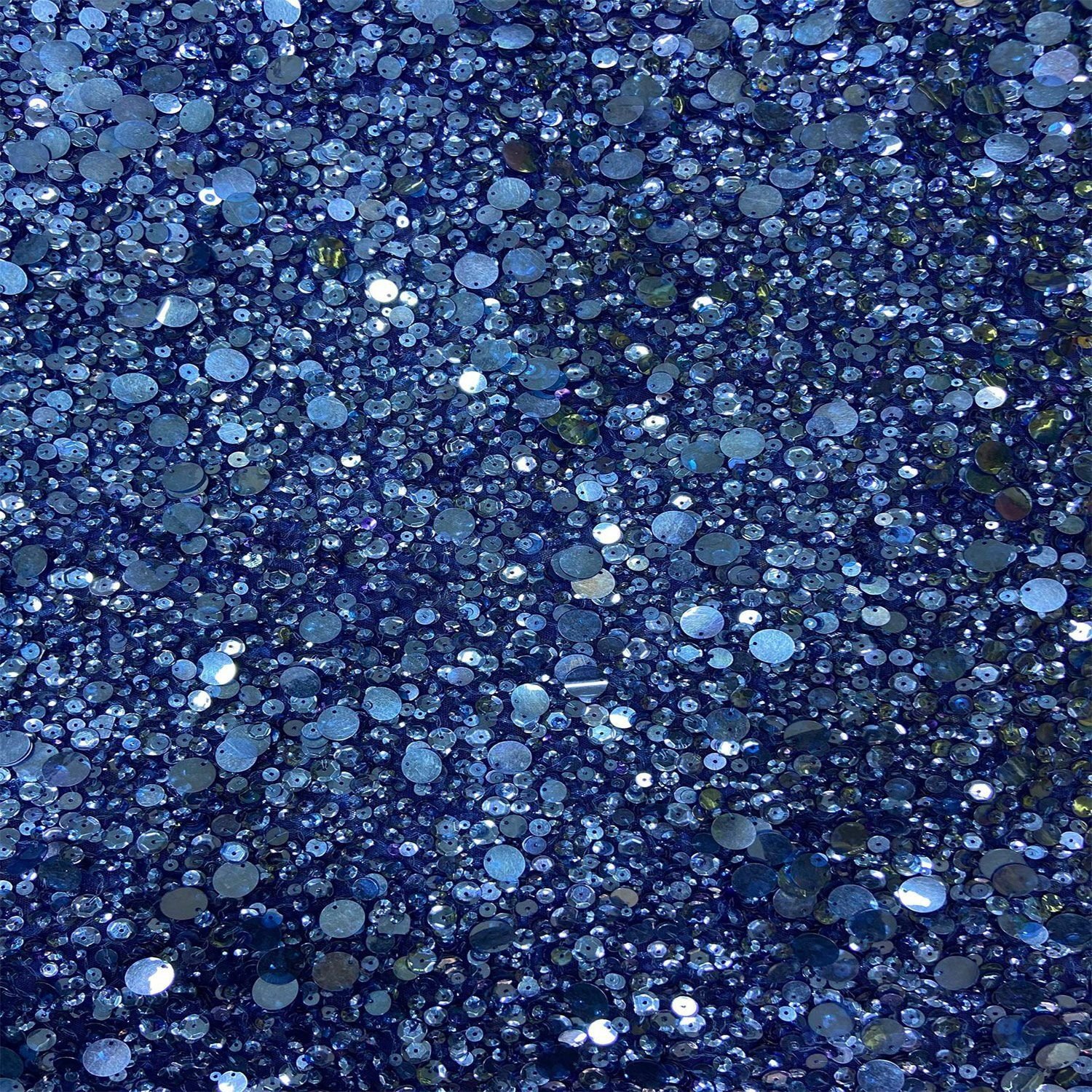 Роскошная синяя ткань Saks с вышивкой ручной работы, 1 метр (col-02)