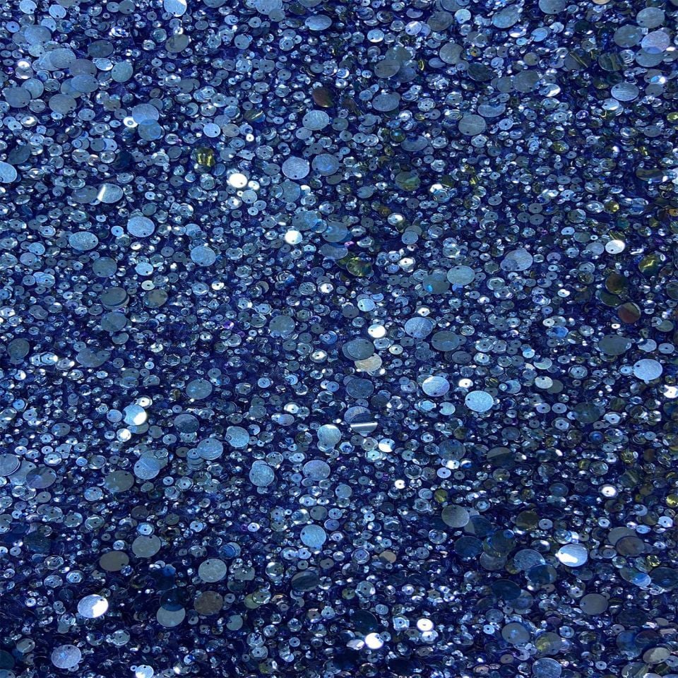 Luxury Planet Handmade Embrodery 1 Metre Saks Blue Kumaş(col-02)
