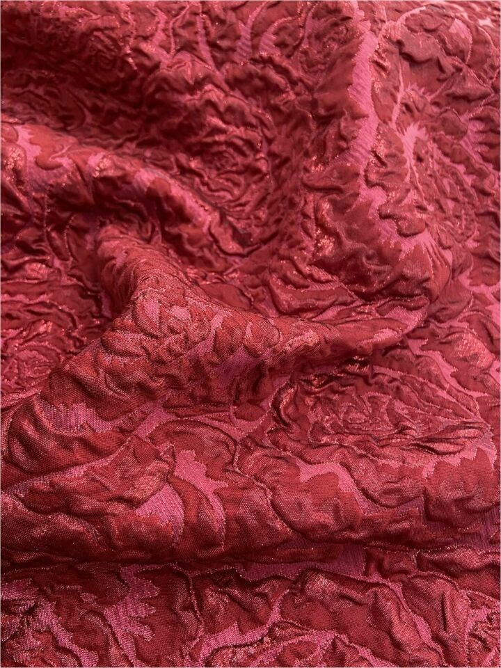 Rozalina Brokar 1 Metre Koyu Şarap Kırmızısı Kumaş (col-23-3026)