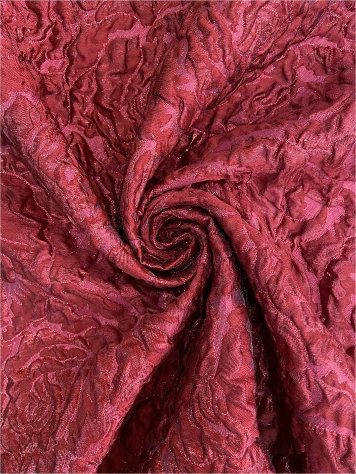 Rozalina Brokar 1 Metre Koyu Şarap Kırmızısı Kumaş (col-23-3026)