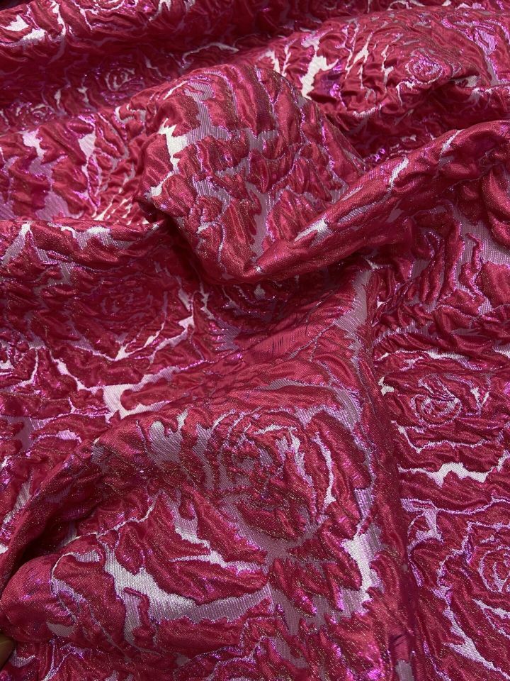 Rozalina Brocade 1 Meter Vivid Fuchsia Fabric(col-23-3040)