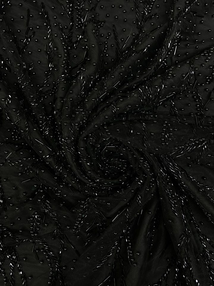 Embrodery Boncuk Kasnak 1 Metre Siyah Kumaş (col-23-2501)