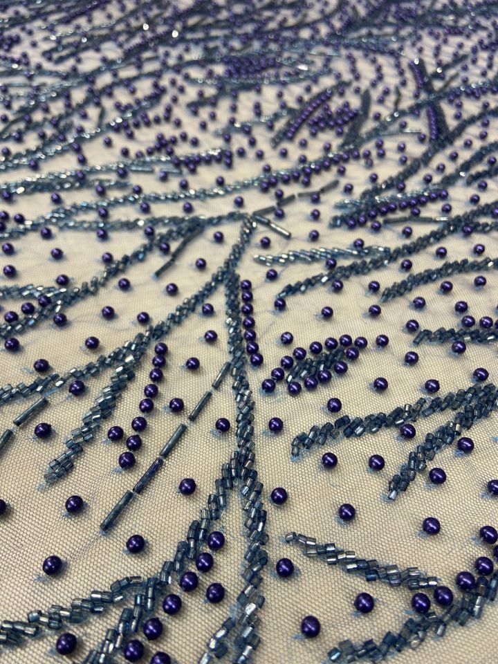 طوق خرز مطرز 1 متر قماش نيلي (col-23-2503)