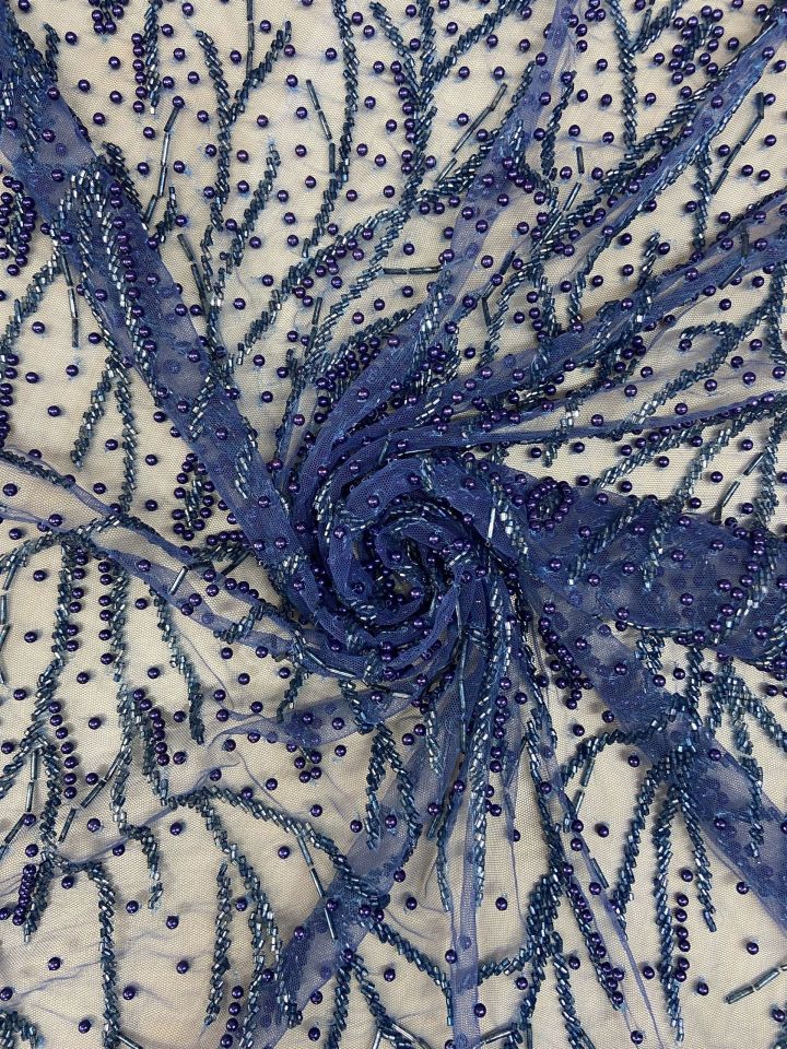 طوق خرز مطرز 1 متر قماش نيلي (col-23-2503)