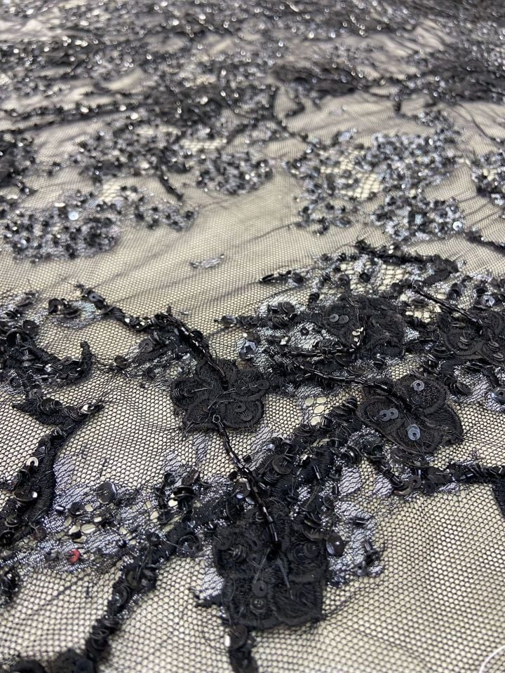 Французское кружево с 3D-вышивкой, черная ткань длиной 1 метр (col-23-2511)