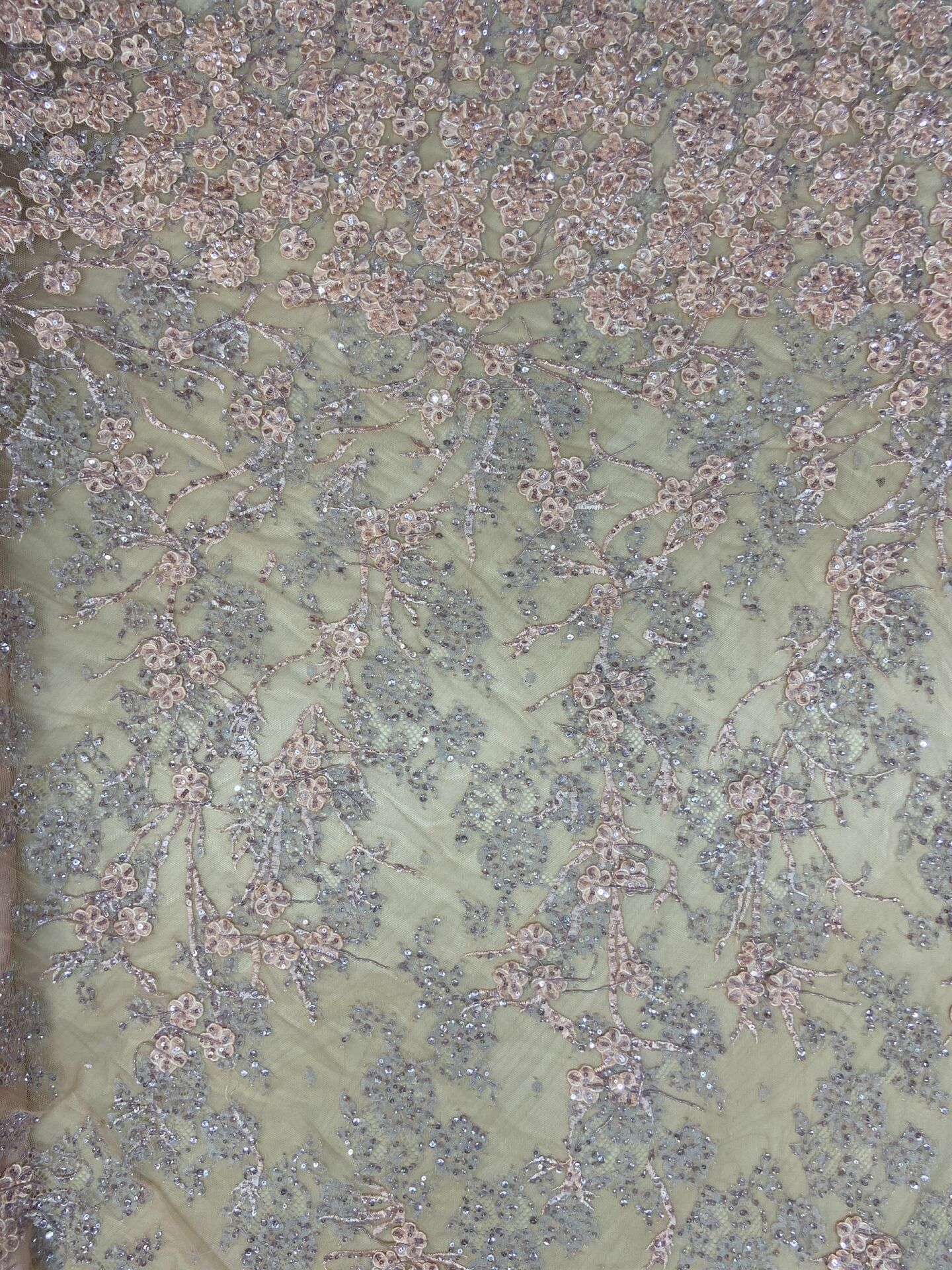 3D Embrodery Fransız Dantel 1 Metre Pudra Kumaş (col-23-2512)