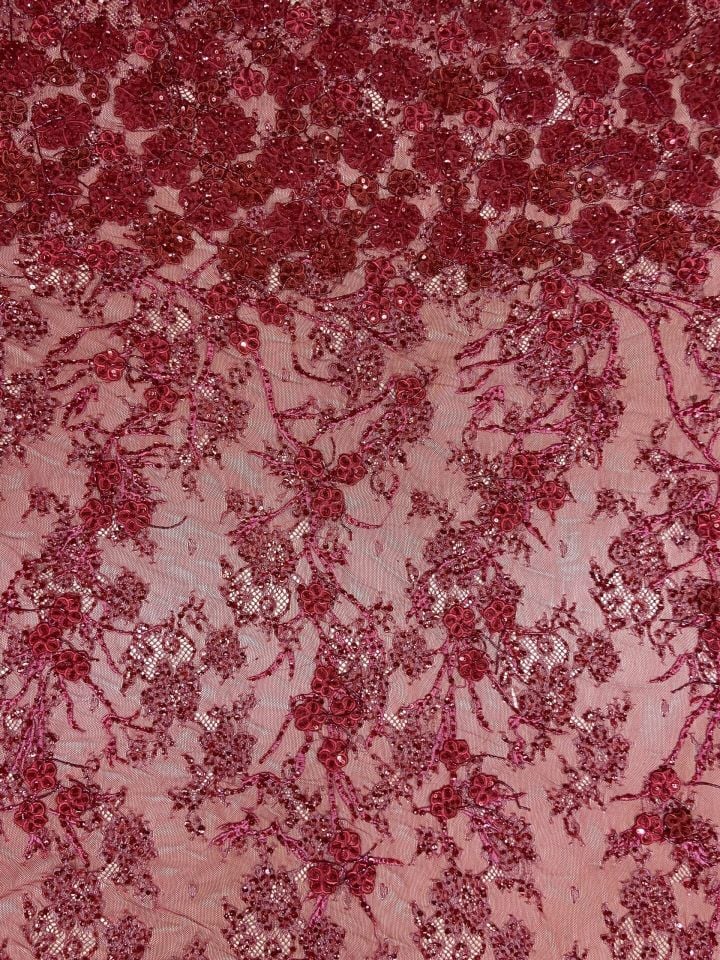 3D Embrodery Fransız Dantel 1 Metre Kırmızı Kumaş (col-23-2514)