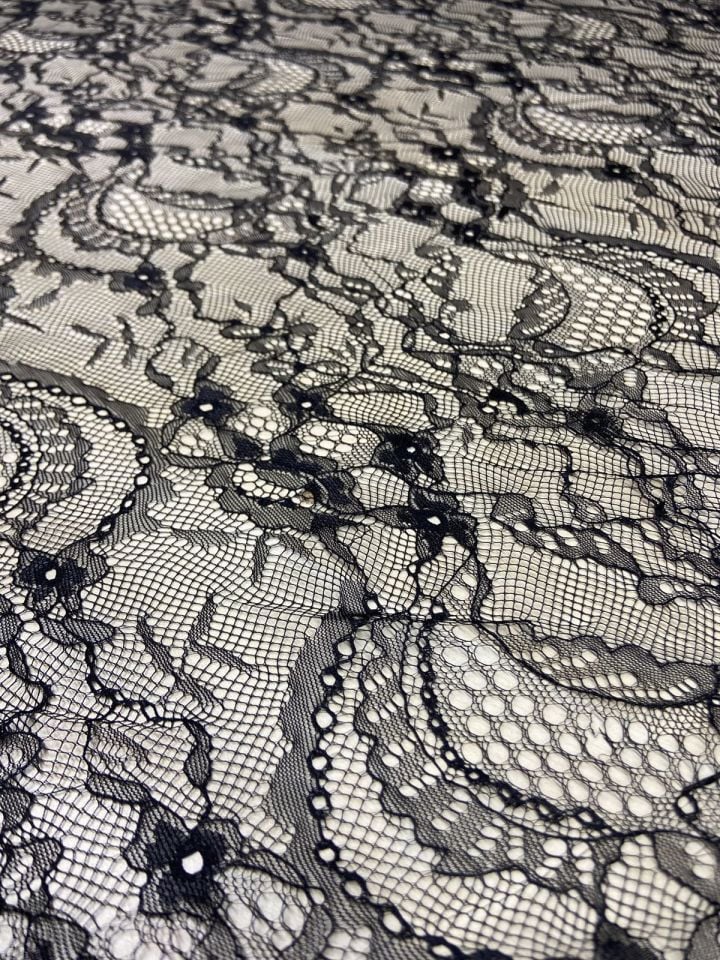 Роскошная французская кружевная ткань черного цвета длиной 1 метр (col-2021-029)